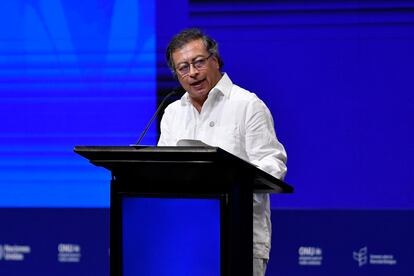 Gustavo Petro habla durante la ceremonia de apertura de la COP16 en Cali, Colombia.