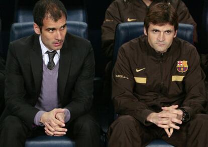 Pep Guardiola y Tito Vilanova, en el banquillo durante un partido de su equipo.
