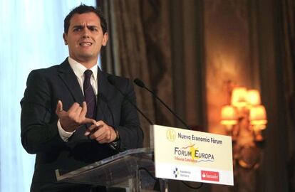 Albert Rivera durante la conferencia de esta mañana.