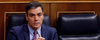 El presidente del Gobierno, Pedro Sánchez durante la primera sesión de control al Gobierno desde que se declaró el estado de alarma el pasado 14 de marzo.