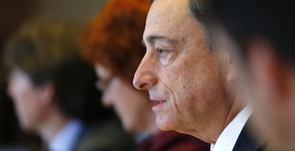 ECB President Draghi addresses the European Parliament last month.