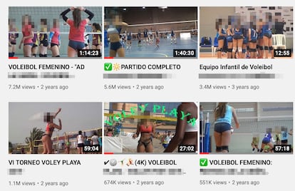 Las miniaturas automáticas escogidas por YouTube en este canal con vídeos de categorías inferiores de voleibol muestra cómo el algoritmo entiende el interés de la audiencia.