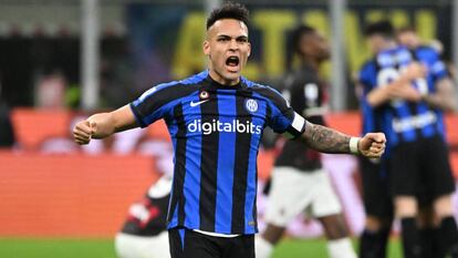 Lautaro Martínez, jugador del Inter de Milán, en un partido contra el Milan el día 5.