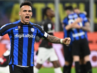 Lautaro Martínez, jugador del Inter de Milán, en un partido contra el Milan el día 5.