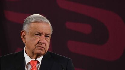 El presidente de México, Andrés Manuel López Obrador, durante la conferencia de prensa este martes en el Palacio Nacional.