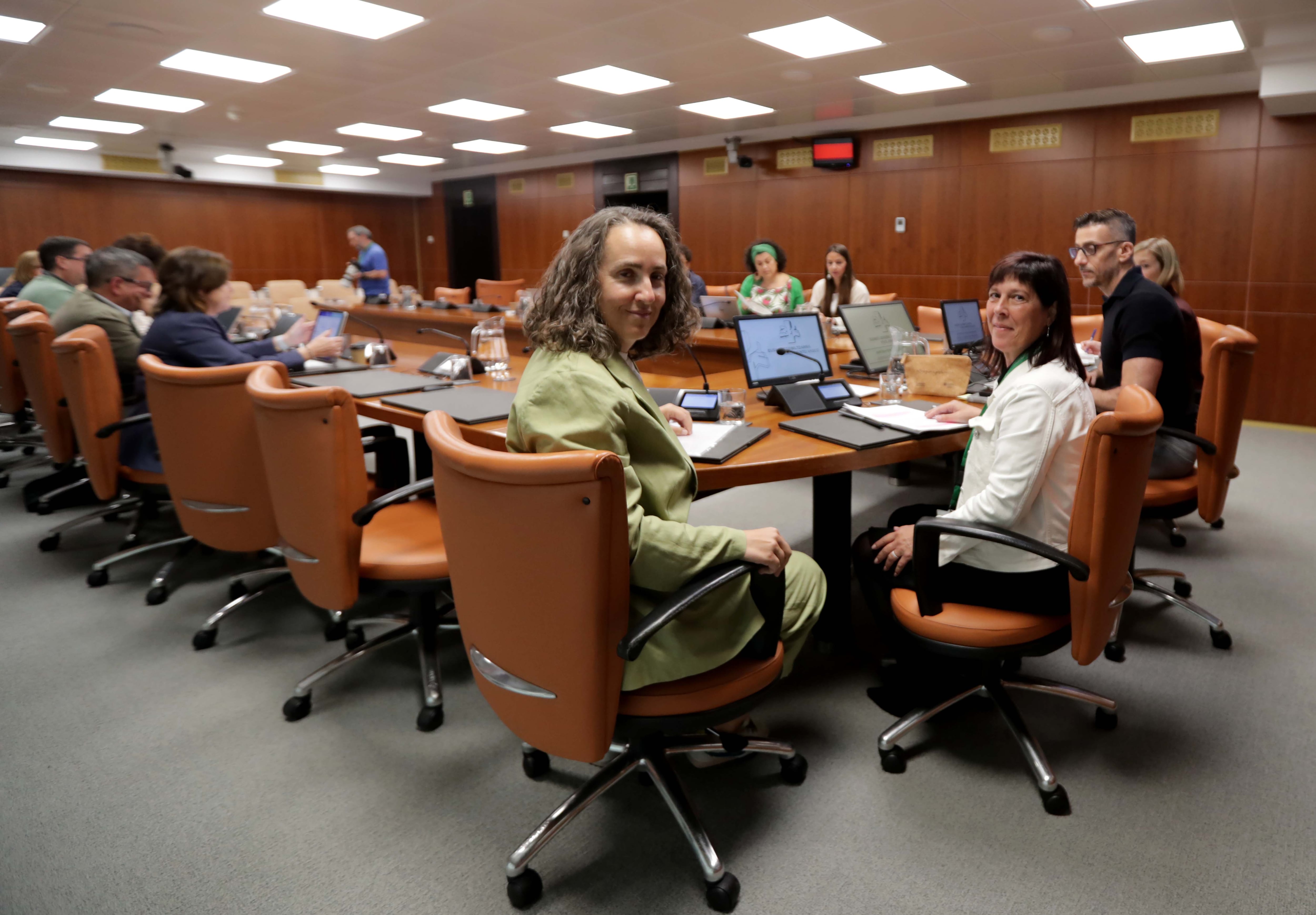 Marisol Zamora y Olatz Mercader, víctimas de abusos en el colegio La Salle de San Sebastián, este miércoles en la comisión de Justicia y  Derechos Humanos del Parlamento Vasco.
