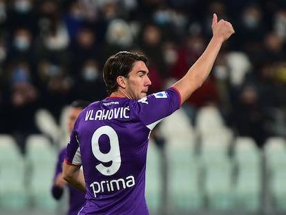 Dusan Vlahovic, delantero centro de la Fiorentina, durante el partido del sábado contra la Juventus.