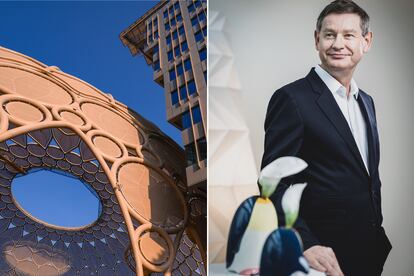 Los pabellones de la Expo 2020 de Dubái y Cyrille Vigneron, presidente y CEO de Cartier Internacional.