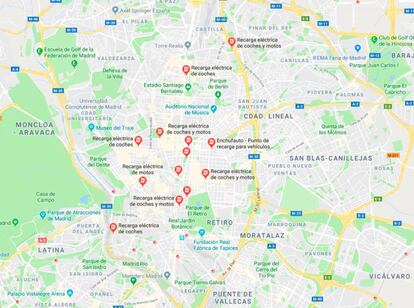 Las estaciones de recarga en Madrid a través de Google Maps