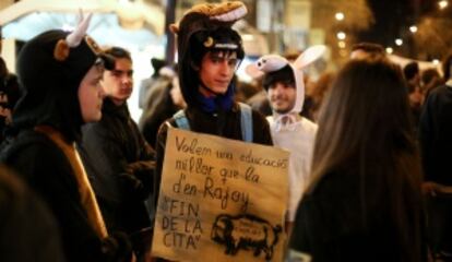 Muchos manifestantes lucían máscaras de Carnaval en la manifestación de la tarde.