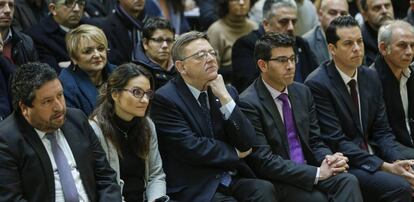 El presidente de la Generalitat, Ximo Puig, durante la presentaci&oacute;n, en el Palau, del Fondo de Cooperaci&oacute;n Municipal. 