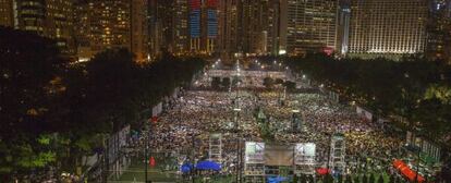 Manifestación en el parque Victoria en Hong Kong.