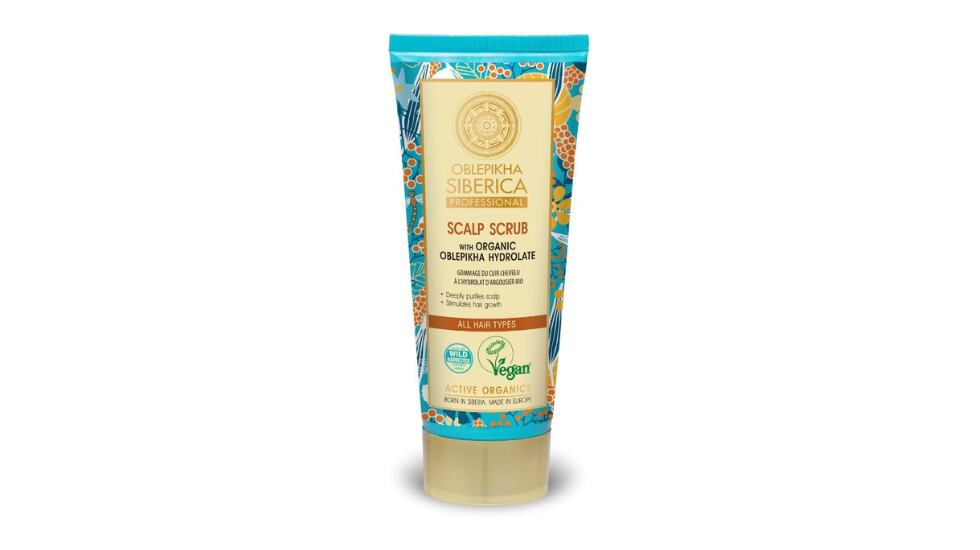 Exfoliante para el cuero cabelludo Natura Siberica triple acción: limpia el cuero cabelludo, previene la caída del cabello y regula las glándulas sebáceas, eliminando la caspa (200 ml).