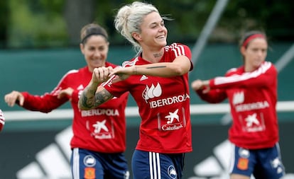 Mapi León, en el entrenamiento de ayer. 