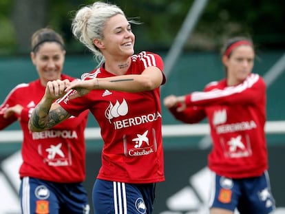 Mapi León, en el entrenamiento de ayer. 