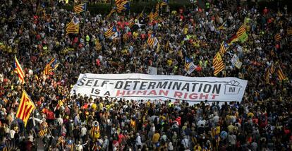 Manifestación en Barcelona. este lunes. 