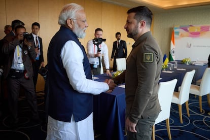 Narendra Modi y Volodímir Zelenski, este sábado en Hiroshima. 