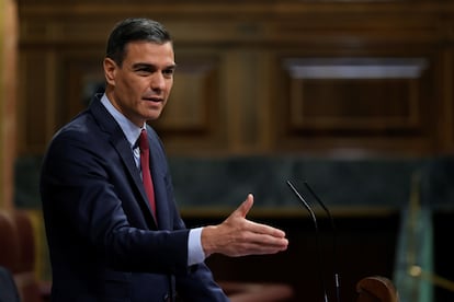 Pedro Sánchez en el congreso para explicar los indultos a los líderes independentistas.