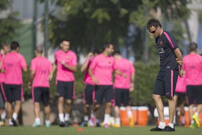 Luis Enrique, a l'entrenament d'ahir