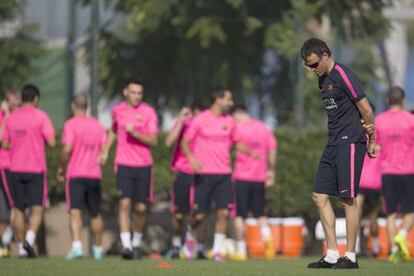 Luis Enrique, a l&#039;entrenament d&#039;ahir