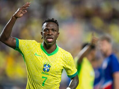 Vinicius, durante un partido amistoso de Brasil contra Estados Unidos, la semana pasada en Orlando (Florida).