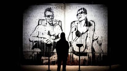 Mural de un graffiti de Banksy en Madrid.