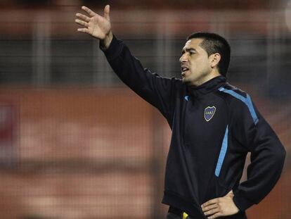 Juan Román Riquelme gesticula durante un entrenamiento en Brasil, antes de la final de la Copa Libertadores de 2012 ante Corinthians.