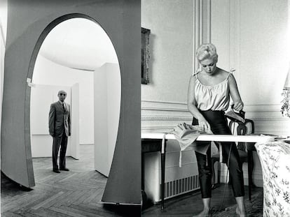 Por la Leica de Di Paolo pasaron las figuras más importantes de los sesenta. A la izquierda, 'Lucio Fontana en la bienal de Venecia' (1966). A la derecha, la imagen completa de Kim Novak en el Gran Hotel de Roma.