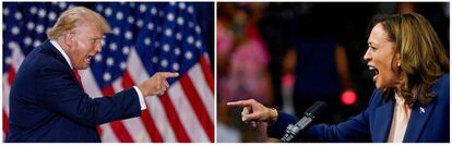 Donald Trump y kamala Harris, en dos imágenes recientes.
