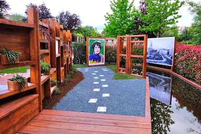 Una vista del recinto donde se construyen los jardines efímeros del Festival Internacional de Jardines de Allariz (Ourense).