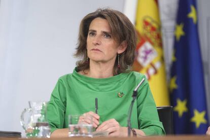 Teresa Ribera, ministra de Transición Ecológica, tras un Consejo de Ministros.