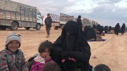 Screen capture of a video taken by a soldier of the Syrian Democratic Forces, which shows an arrested woman who claims she is Spanish.