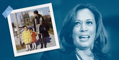 Kamala Harris y su hermana junto a su madre en una foto que la aspirante a la vicepresidencia compartió durante su campaña.