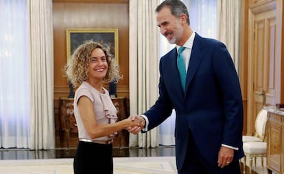 King Felipe with Congressional speaker Meritxell Batet on Thursday.