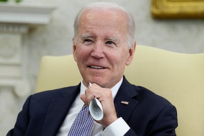 Joe Biden, este jueves en el Despacho Oval de la Casa Blanca durante la visita del presidente de Colombia, Gustavo Petro.