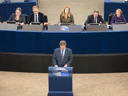 Puigdemont, el 13 de diciembre, en un pleno del Parlamento Europeo en Estrasburgo.