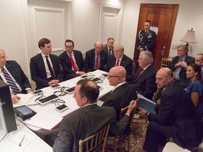 Trump y sus asesores, el pasado abril, tras ordenar un bombardeo contra el régimen sirio