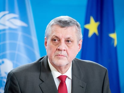 Jan Kubis, enviado especial de la ONU para Libia, durante una conferencia de prensa celebrada en Berlín el 18 de marzo.