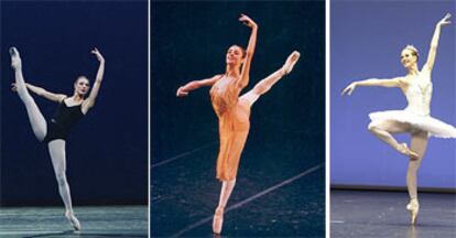 De izquierda a derecha, las bailarinas Zenaida Yanowsky, Marta Rodrígez-Coca y Alicia Amatriain. Las tres artistas han participado en la gala celebrada el sábado por la noche en Cannes.