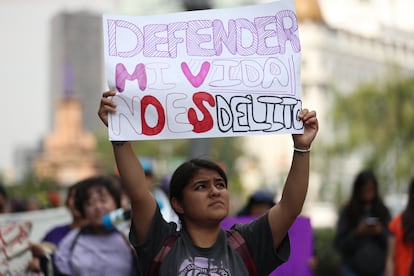 Roxana Ruiz participa en una protesta en Ciudad de México, en mayo de 2023.