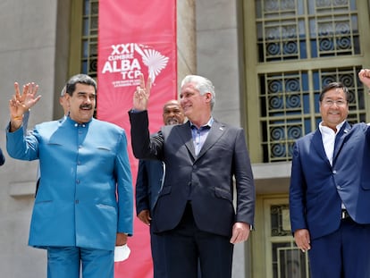Los presidentes de Venezuela, Cuba y Bolivia: Nicolás Maduro, Miguel Díaz-Canel y Luis Arce.