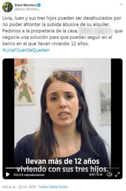 Mensaje de Montero en Twitter.