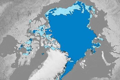 Extensión del hielo en el Ártico el pasado 24 de agosto según datos del National Ice Center (EE UU).