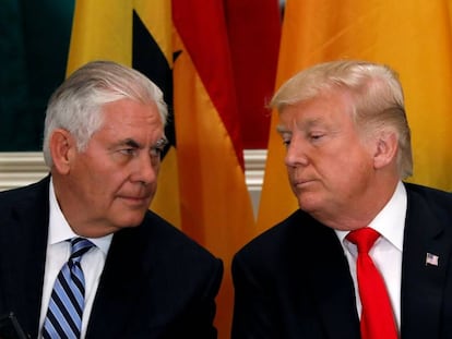 El presidente de EE UU, Donald Trump, junto al secretario de Estado, Rex Tillerson, en las Naciones Unidas, el pasado 20 de septiembre. 