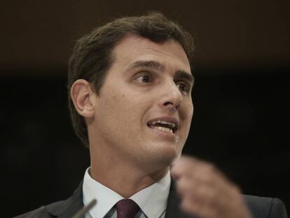 Albert Rivera, ayer durante la rueda de prensa después de la reunión con el presidente del Gobierno en funciones, Mariano Rajoy.