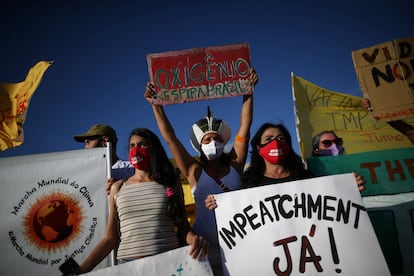 Una protesta en contra del Gobierno de Bolsonaro, en Brasilia, el pasado 24 de enero.