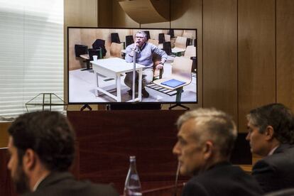 Francisco Granados compareció ayer por videoconferencia, desde la prisión de Estremera, ante la Asamblea de Madrid