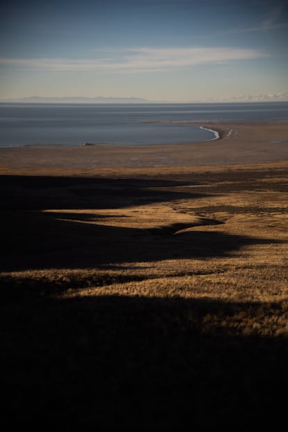 The Great Salt Lake, seen from the mountains of Antelope Island.