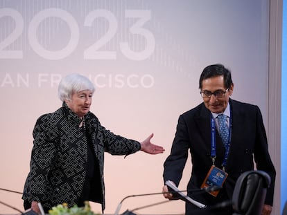 Janet Yellen y Rogelio Ramírez de la O, durante una reunión en San Francisco (EE UU), el pasado 12 de noviembre.