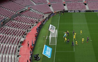 El Barça marca un gol en el partido a puerta cerrada contra Las Palmas del 1 de octubre de 2017 en el Camp Nou
